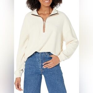 SUNDRY Faux Sherpa Zip 1/4 Hoodie in Eggshell, SZ 2 Medium